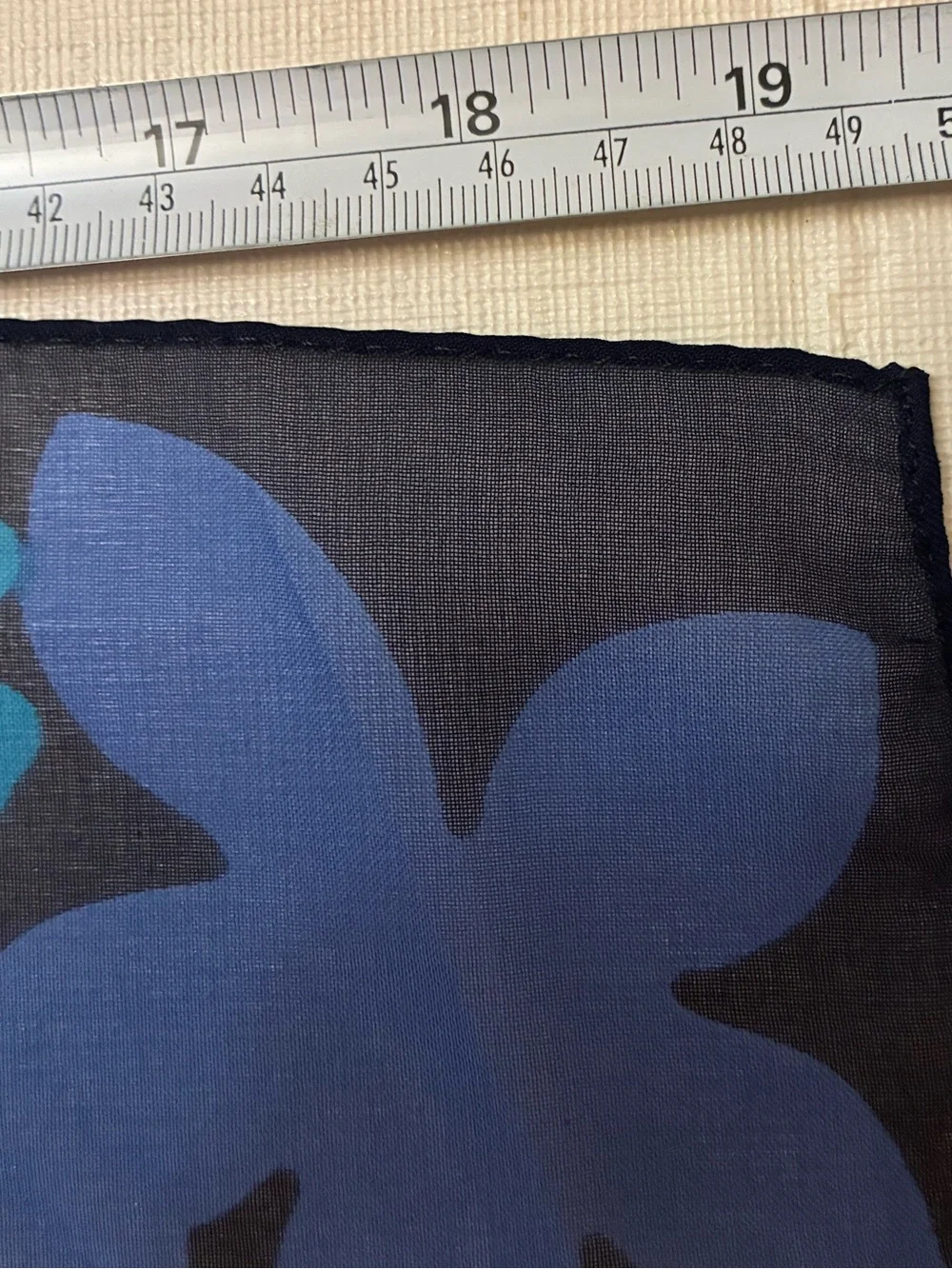 Vintage Halston Navy and Teal Floral Silk Scarf